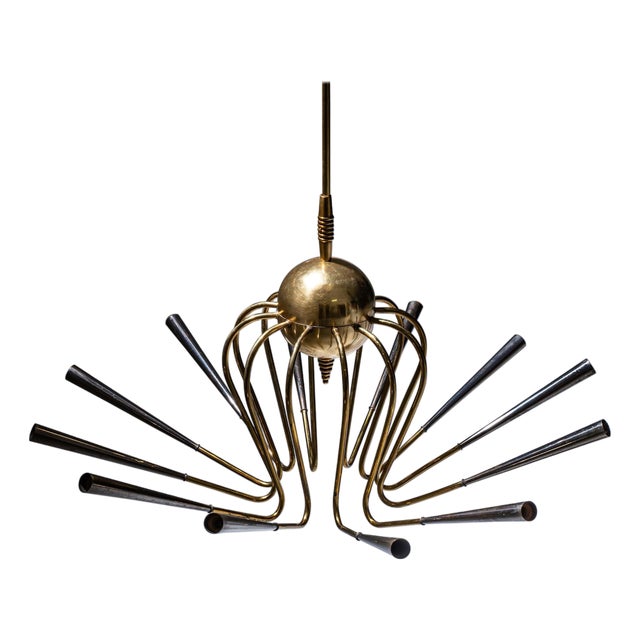 Sputnik Brass Chandelier, Italy, Mid-20th Century For Sale