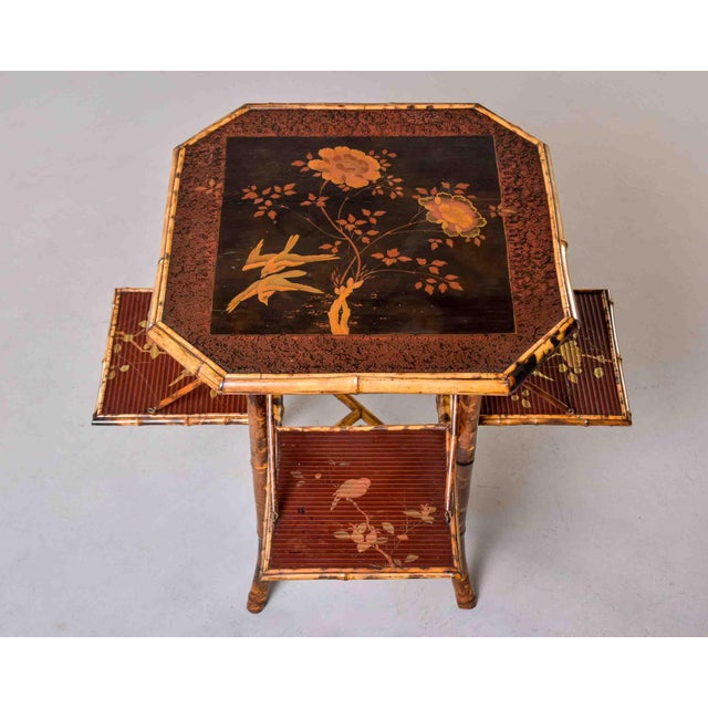 Brown Victorian English Tiger Bamboo Chinoiserie Book Table With Folding Shelves For Sale - Image 8 of 13