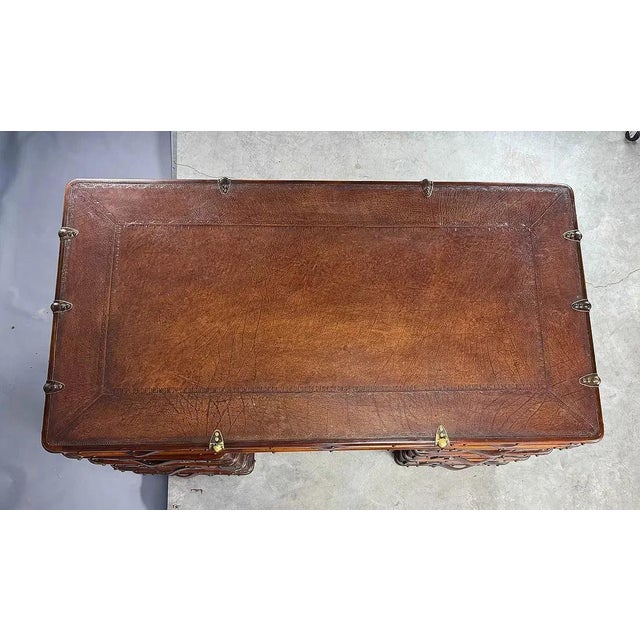 British Colonial Faux Luggage Campaign-Style Kneehole Desk For Sale - Image 6 of 8