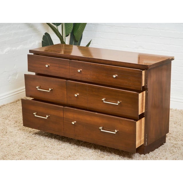 Mid 20th Century Mid-Century Modern Walnut 6-Drawer Dresser With Chrome Pulls For Sale - Image 5 of 10