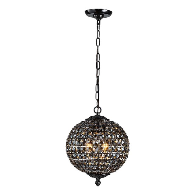 Aloadecor W12'' Modern Glam Smoke Crystal Globe Chandelier Contemporary Black Pendant Light For Sale