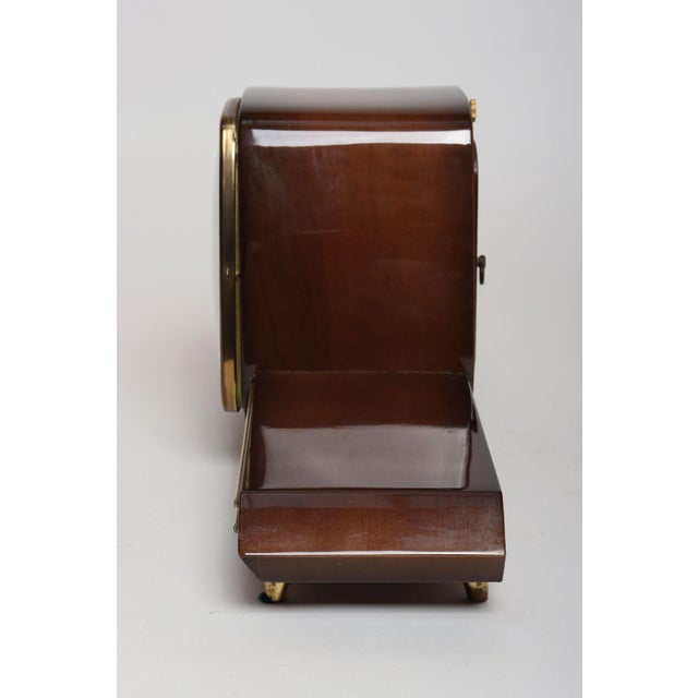 German Art Deco Mahogany and Brass Mantle Clock With Key by Emes For Sale In New York - Image 6 of 18