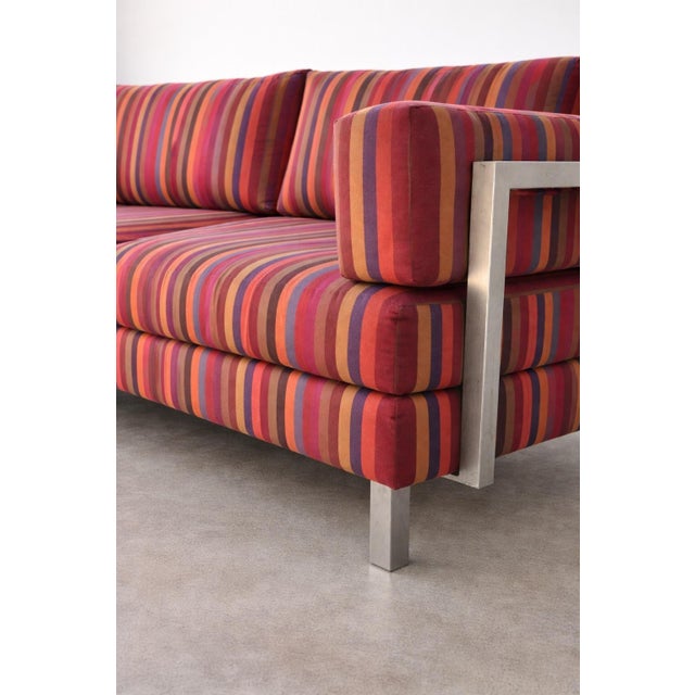 Modern Striped Sofa With Exposed Brushed Metal Frame Detail, Late 20th Century For Sale - Image 4 of 8