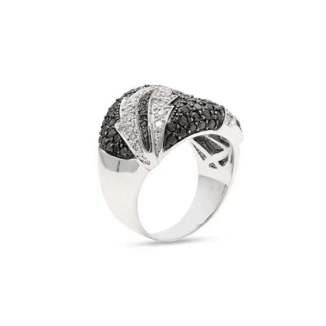 Boho Black & White Diamond Nature Inspired Wide Band Size 7 For Sale In New York - Image 6 of 9