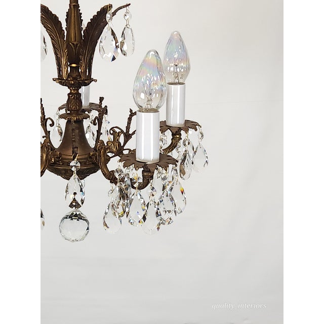 Vintage Overflowing Dark Patina Ornate Bronze Cut Lead Glass Crystal Chandelier For Sale - Image 16 of 17