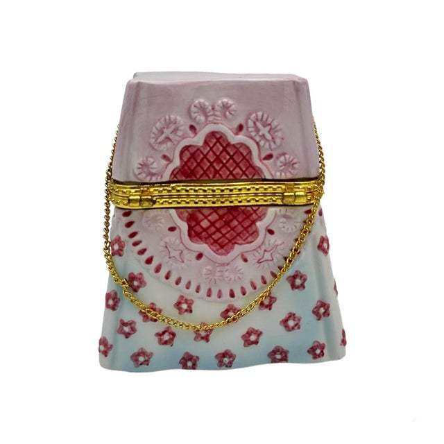 Late 20th Century Late 20th Century Porcelain Miniature Floral Purse Trinket Box For Sale - Image 5 of 6