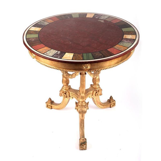 Italian Gilt Table with Marble Top by Pietra Dura, 1890s For Sale - Image 9 of 9