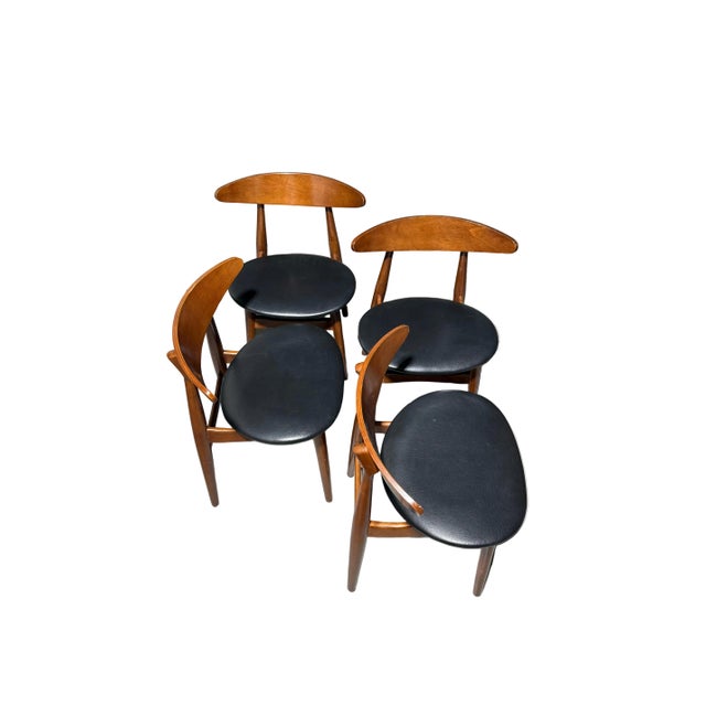 1960s Vintage Set of 4 Greta Dining Chairs in Teak Wood and Black Leather For Sale - Image 5 of 9