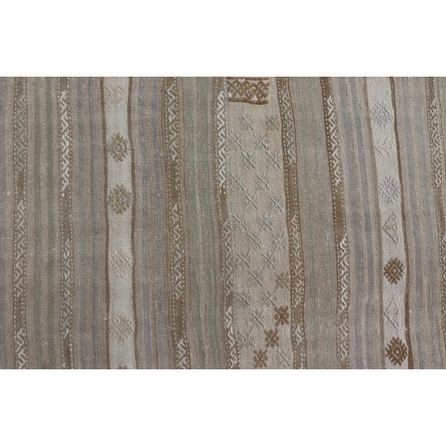 Textile Striped Turkish Flat-Weave Kilim in Muted Colors and Tribal Motifs 5'5 X 10'4 For Sale - Image 7 of 11