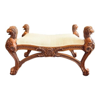 Late 18th Century Antique Rococo Carved Lions Head Bench For Sale