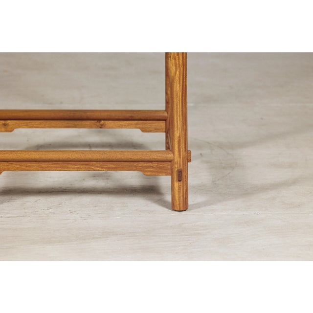 Brown Vintage Chinese Square Elm Lamp Table with Pierced Apron and Warm Wood Grain Finish For Sale - Image 8 of 12