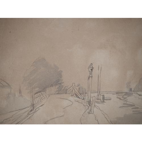 Johan Barthold Jongkind, Towpath Along a Canal and Mill, Original Watercolor For Sale - Image 7 of 14