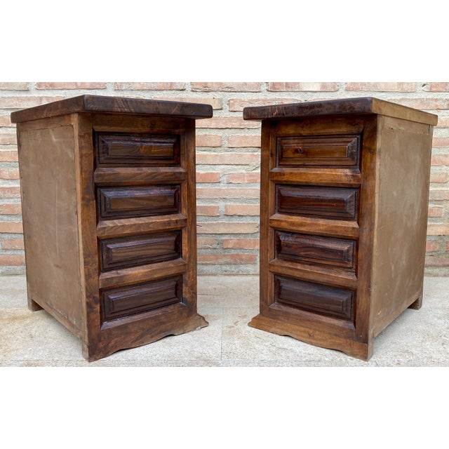 Spanish Nightstands with Four Drawers and Iron Hardware, 1950s, Set of 2 For Sale - Image 4 of 18