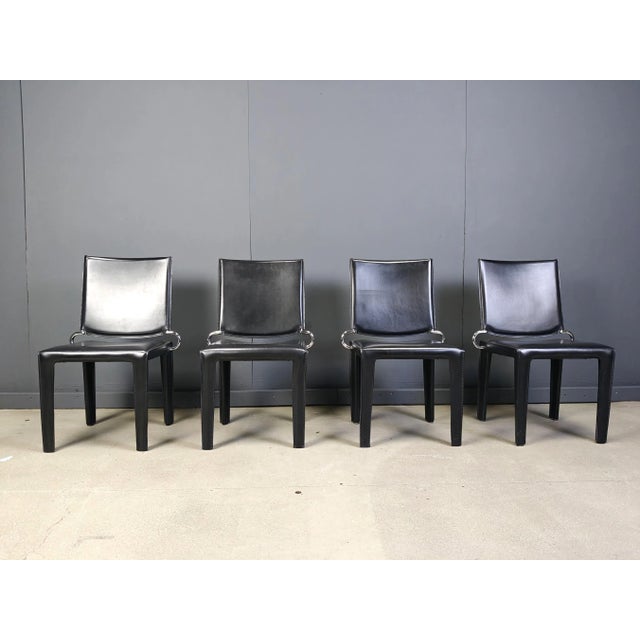 Black Leather Dining Chairs by Arper Italy, 1980s, Set of 4 For Sale - Image 10 of 10