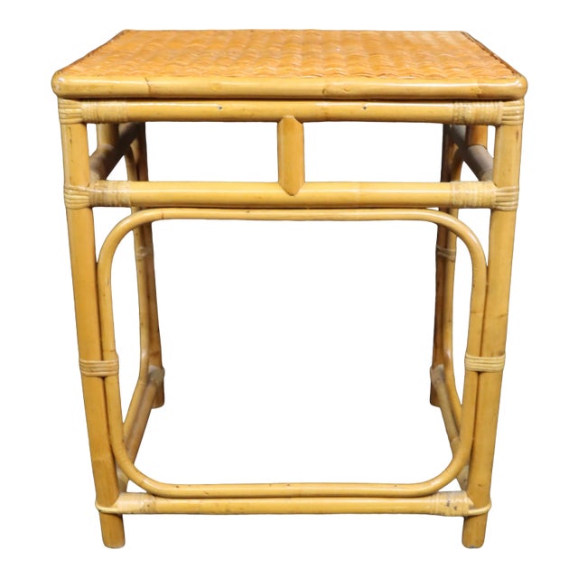 Bamboo and Wicker Side Table For Sale