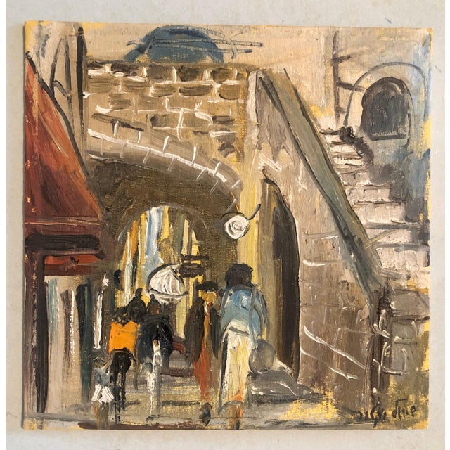 Shaul Victor, Israeli Judaica Oil Painting, Street Scene Jerusalem or Safed For Sale In Miami - Image 6 of 6