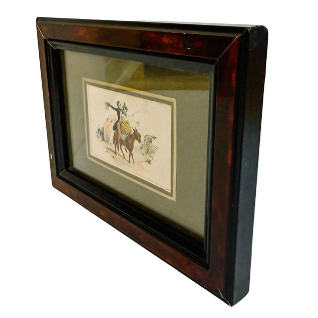 French Antique Hand-Colored Equestrian Miniature Color Etchings in Faux Tortoiseshell Frames - Set of 5 For Sale - Image 17 of 18