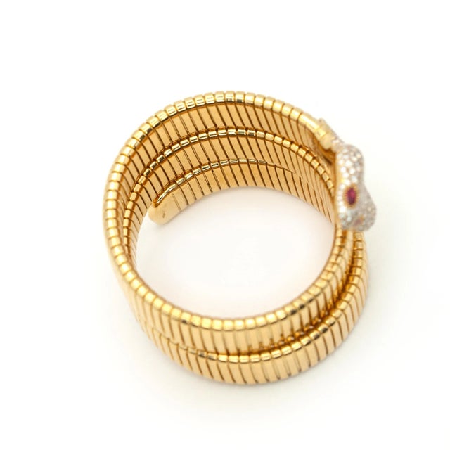 1990s French Serpent 18k Yellow Gold Pavé Diamond Wrap Bracelet For Sale - Image 12 of 17