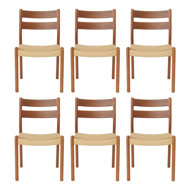 Mid-Century Modern Danish Cord and Teak Dining Chairs from EMC Møbler, 1960s, Set of 6 For Sale