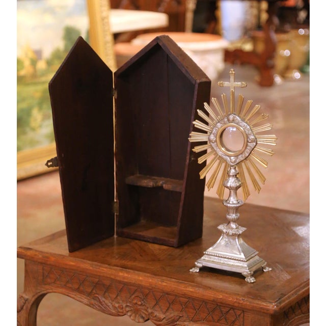 This elegant antique French ostensoir, crafted circa 1860, is executed in finely cast and silvered bronze and retains its...