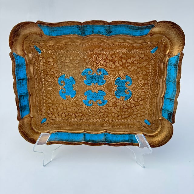 Florentine Tray With Blue Accents For Sale - Image 4 of 6