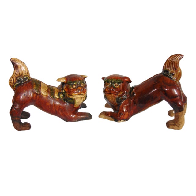 Pair of Glazed Foo Dogs 7 3/4"w X 7"h For Sale In Greenville, SC - Image 6 of 9
