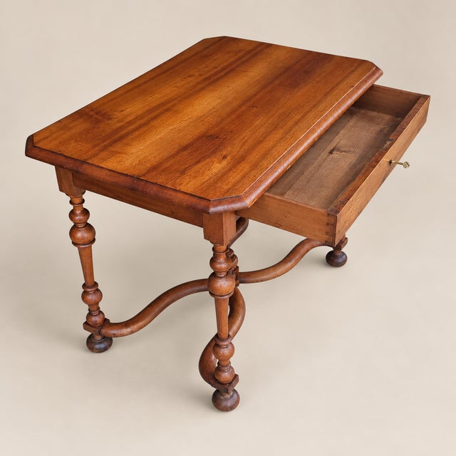 20th Century Louis XIII Style Walnut Writing Table With X-Form Stretcher For Sale In New York - Image 6 of 10