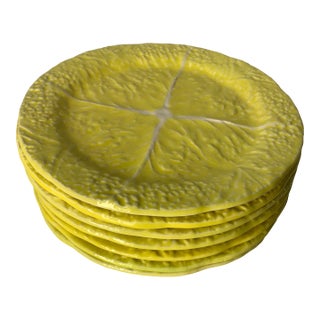 Vintage Secla Yellow Cabbage Leaf Plates - Set of 7 For Sale