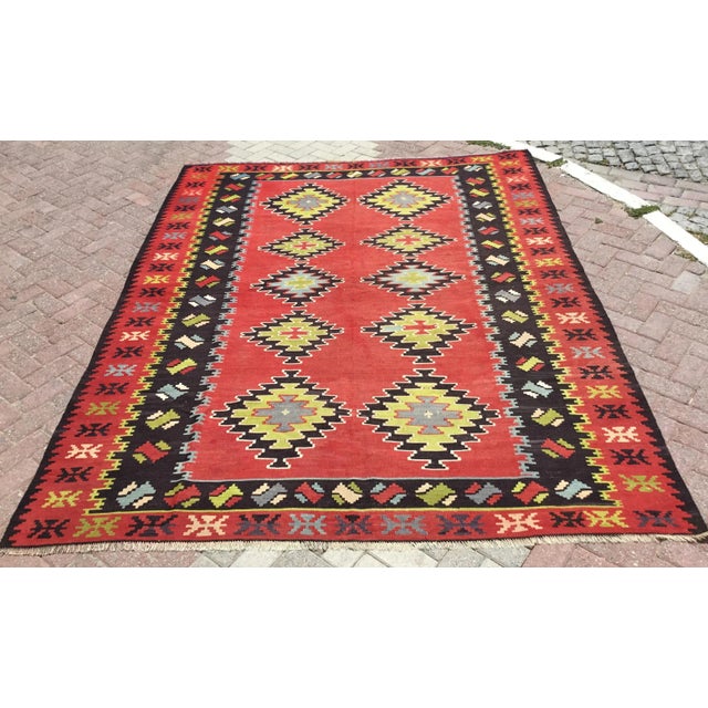 Vintage Turkish Kilim Rug - 89" X 110" For Sale - Image 10 of 10