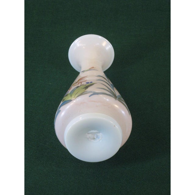 Late 19th Century Vase White Opalescent Glass, Hand Painted Enameled Flowers, Mouth Blown, Victorian For Sale - Image 9 of 11