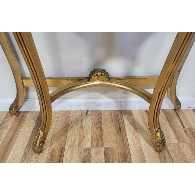 Vintage Rococo French Style 20th C Gilt Carved Wood Marble Console Table & Mirror For Sale - Image 11 of 15