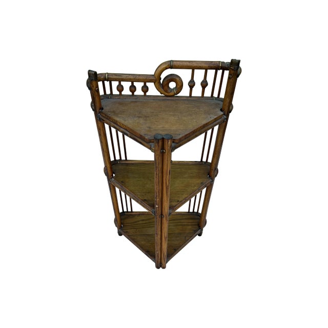 Antique Victorian Oak Stick and Ball Bamboo Corner Shelf For Sale In New York - Image 6 of 12