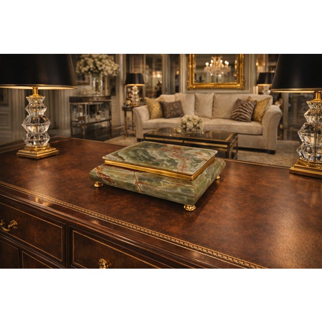 Offering a rare LARGE vintage Italian onyx jewelry or keepsake box, made in Italy, circa 1960s. This impeccable semi-...