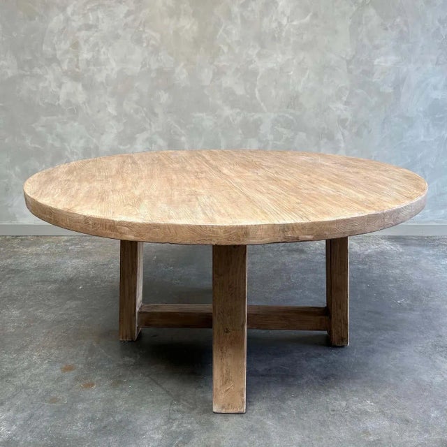 Custom Made Reclaimed Elm Wood Round Dining Table Chairish