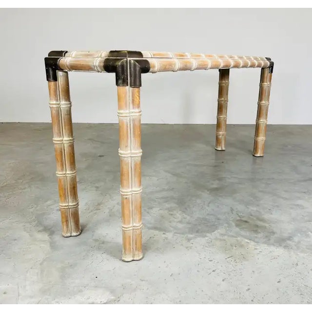 Baker Furniture Company Hollywood Regency Faux Bamboo Console or Sofa Table With Brass Mounts Circa 1970 For Sale - Image 4 of 7