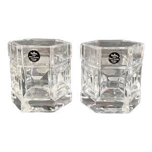 Rosenthal Classic Hexagonal Geometric Crystal Votive Candle Holders. Set of 2