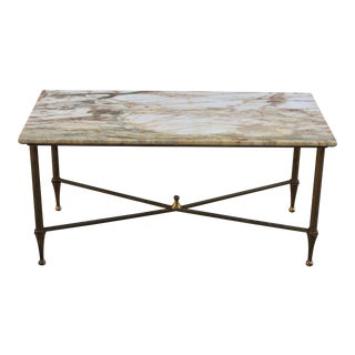 French Maison Jansen Coffee or Cocktail Table Bronze Rectangular With Marble Top Circa 1940s For Sale