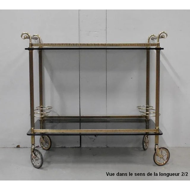 Rolling Brass & Smoked Glass Trolley, 1970s For Sale - Image 16 of 18