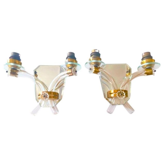 French Art Deco Crystal and Mirror Wall Sconces from Maison Baguès, 1945s, Set of 2 For Sale - Image 8 of 8