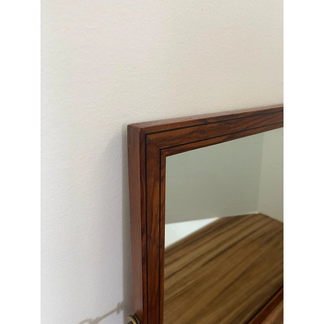 Vintage Wood Framed Mirror With Wood Inlay and Decorative Handles For Sale - Image 4 of 7