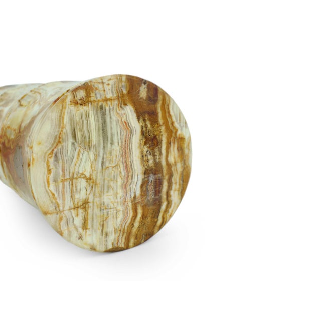 Late 20th Century Modern Cylinder Bamboo Design Carved Solid Onyx Stone Vase For Sale - Image 10 of 11