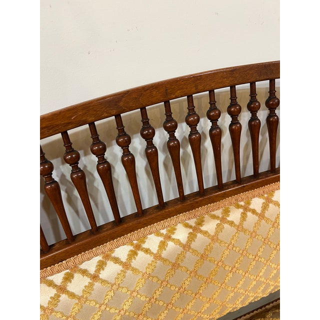 Textile Late 19th Century East Lake Victorian Spindle Back Settee and Chair For Sale - Image 7 of 12