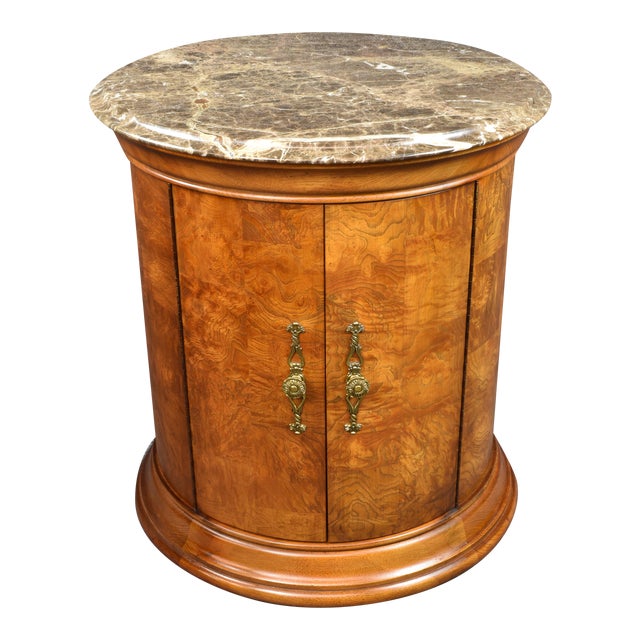20th Century Traditional Thomasville Drum Burled Emperortado Marble Top
