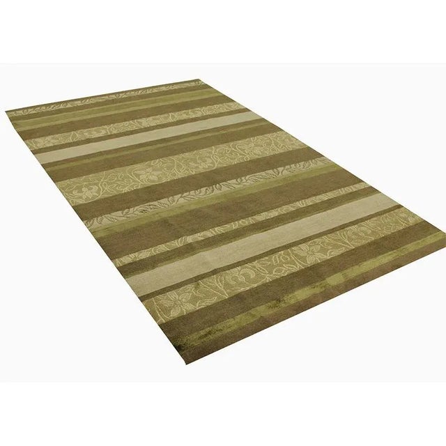 Green Handwoven Modern Nepali Area Rug 5’0″ X 8’0″ For Sale - Image 8 of 11