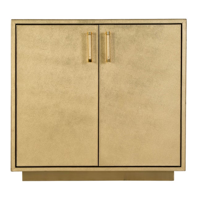 Modern Francois 32 in. W Rectangular Wood and Leather 2 Door Accent Cabinet, Antique Gold For Sale - Image 3 of 8