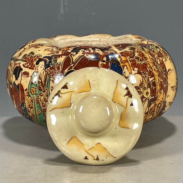 Japanese Antique Japanese Satsuma Lidded Jar With Hand-Painted Figural Scenes For Sale - Image 3 of 9