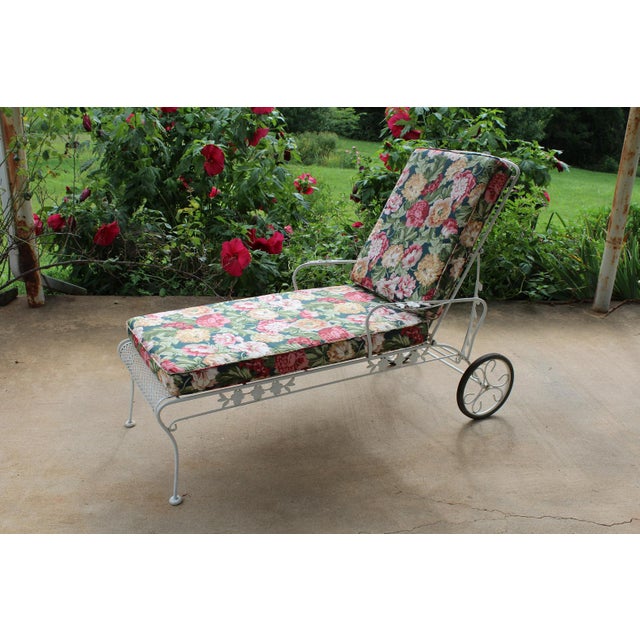 Wrought Iron Chaise Lounge With Floral Cushions For Sale - Image 15 of 15