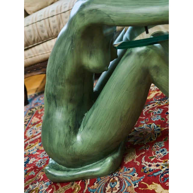 Green Coffee Table with Bronze Statue of Young Woman For Sale - Image 8 of 13
