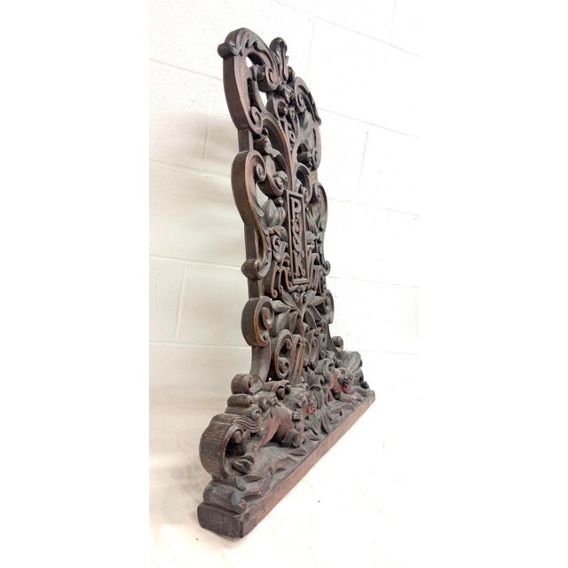 Brown Large Antique 19th Century Carved Wood Architectural Salvage Pediment Sculpture For Sale - Image 8 of 12