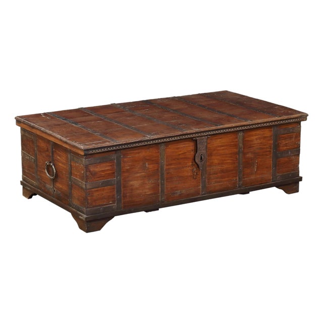 Antique Indian Teakwood Pitara Chest Coffee Table For Sale